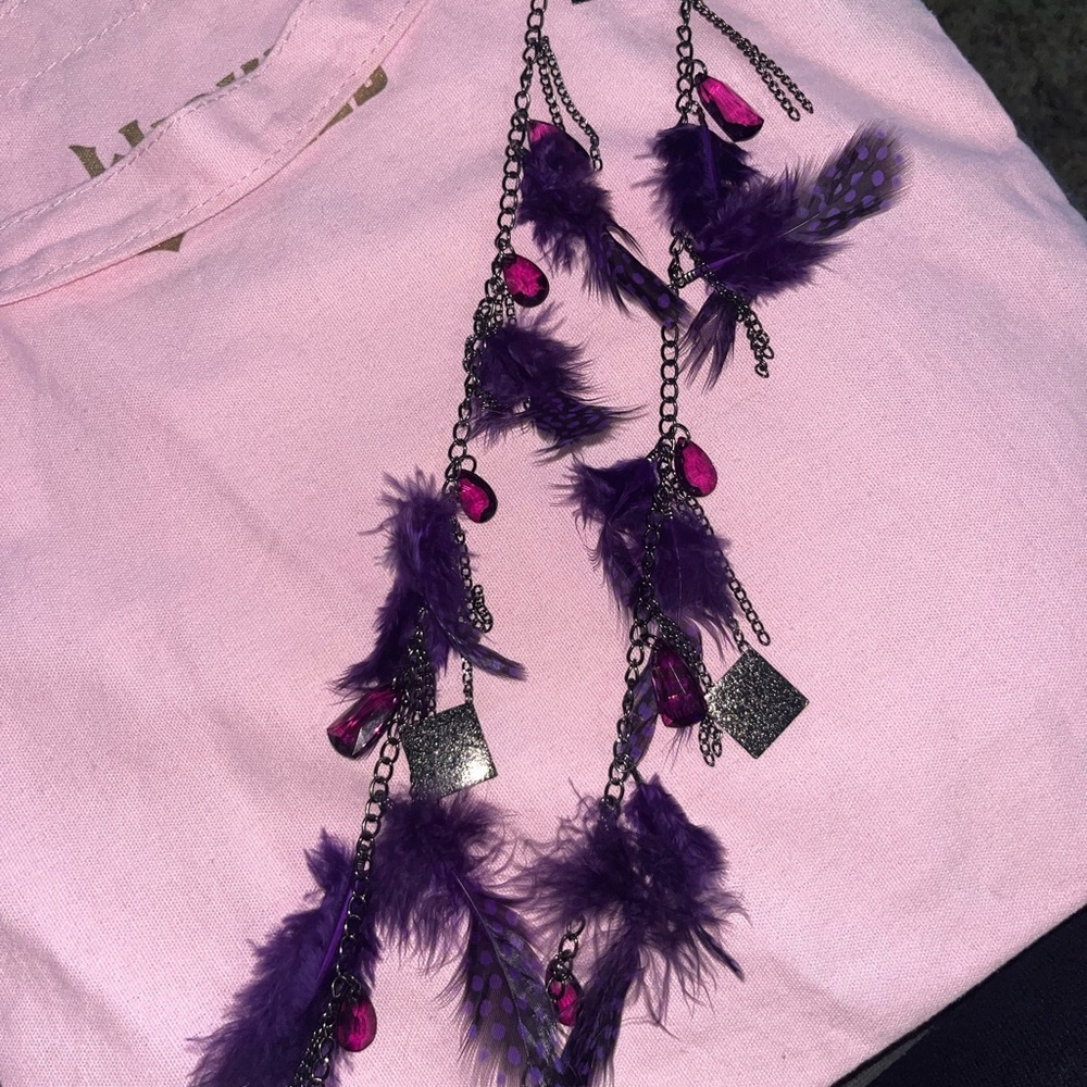 Purple and Pink Feather Necklace